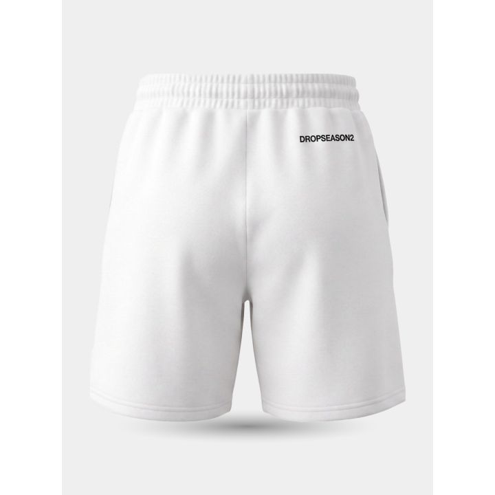Retro dei pantaloncini DS2 bianchi con scritta Dropseason2