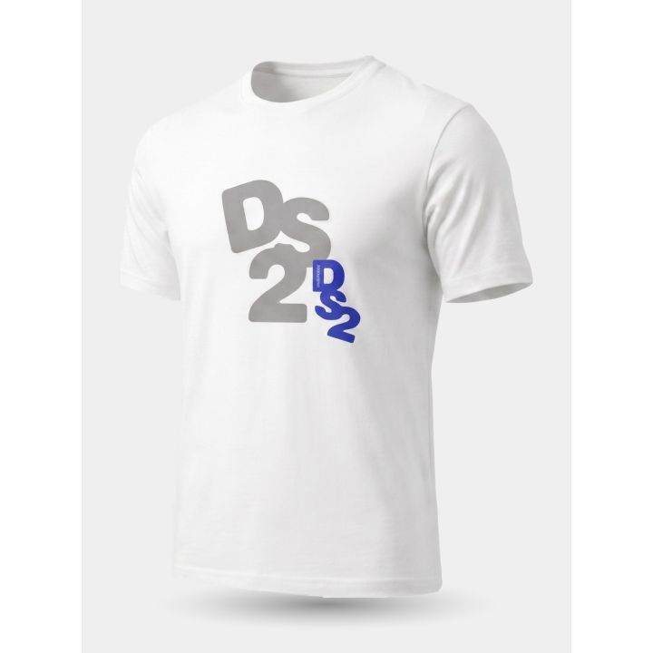 T-shirt DS2 bianca vista frontale con doppio logo sul petto