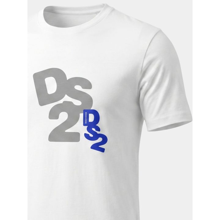 Dettaglio del logo DS2 grigio e del logo blu in verticale