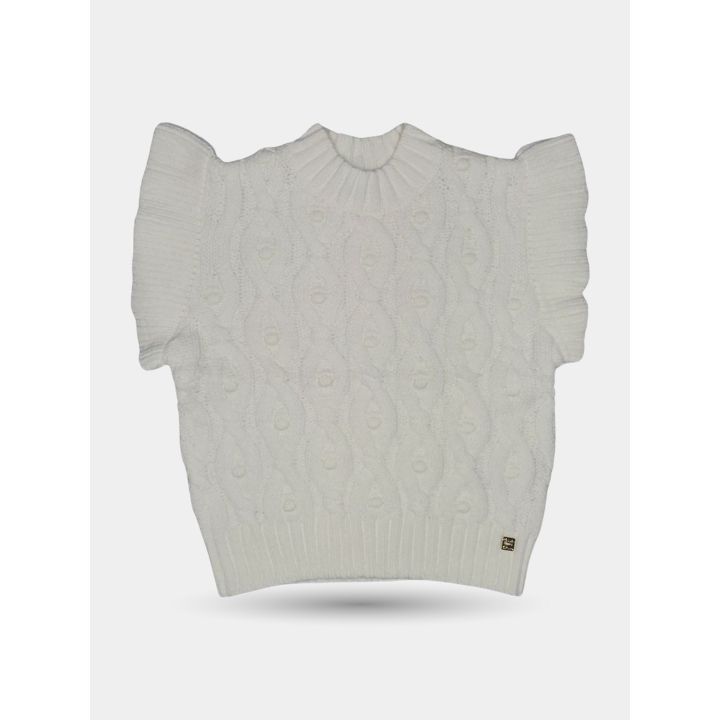 Maglia Manila Grace color latte a trecce con volant, vista frontale