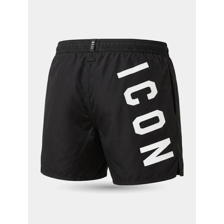 Costume ICON nero dal retro con maxi logo verticale bianco sul fianco