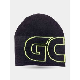 Berretto GCDS nero vista frontale con le lettere GC giallo fluo