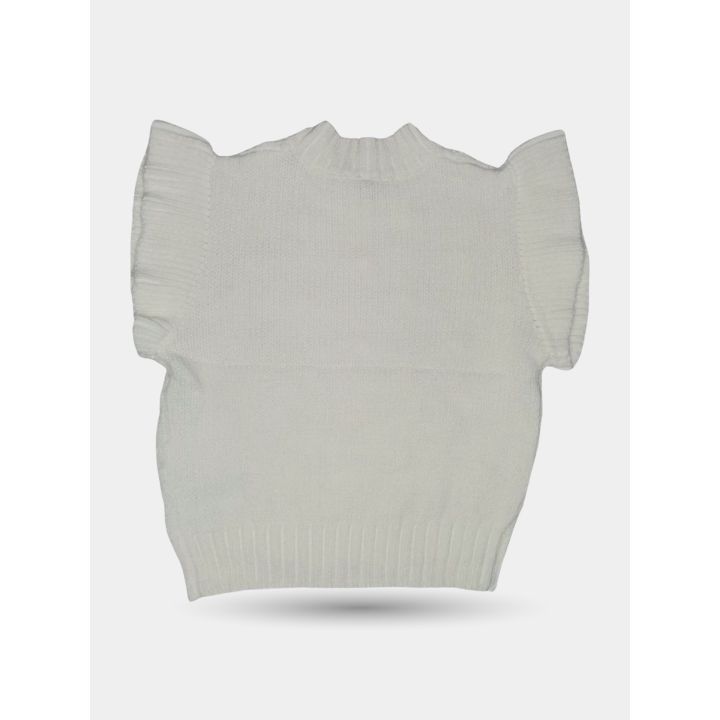 Retro della maglia color latte in maglia liscia con volant