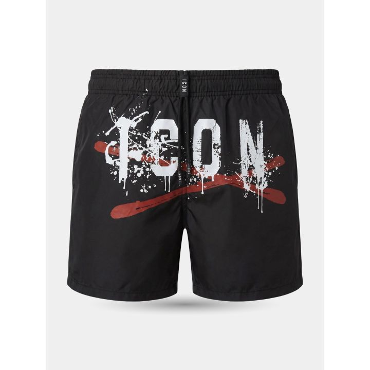 Retro del costume ICON nero con maxi logo bianco a graffiti e X rossa