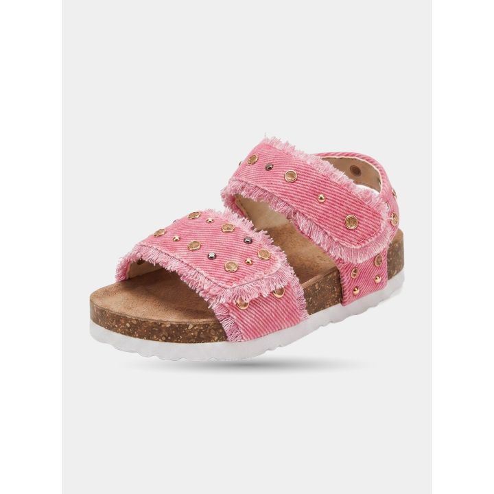 Sandali rosa Colors of California dal davanti, fasce sfrangiate con borchie dorate