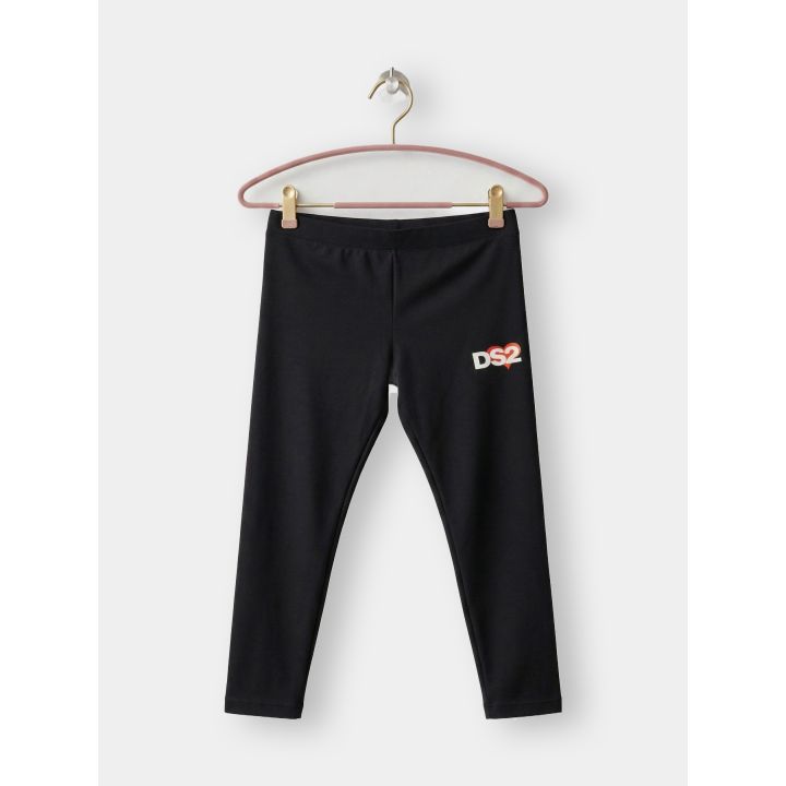Leggings DS2 neri vista frontale con logo bianco e cuore rosso