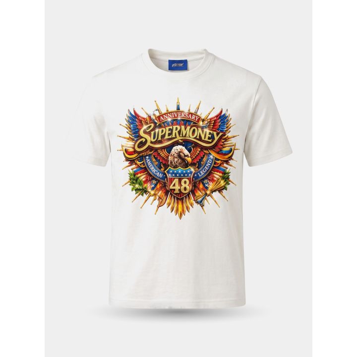 T-shirt Art Supermoney Las Vegas bianca vista frontale con lo stemma e l'aquila