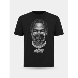 T-shirt Art Supermoney Mask-Off nera vista frontale con volto e bandana in strass