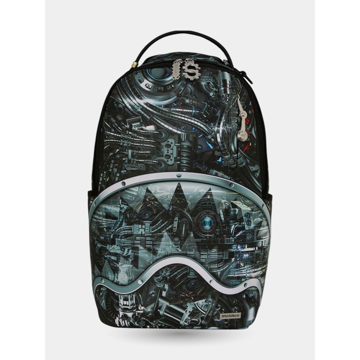 Zaino Sprayground Full Cybershark vista frontale con stampa meccanica grigia