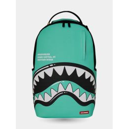 Zaino Sprayground verde acqua Shark Central vista frontale con bocca di squalo