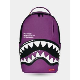Zaino Sprayground viola Shark Central vista frontale con bocca di squalo