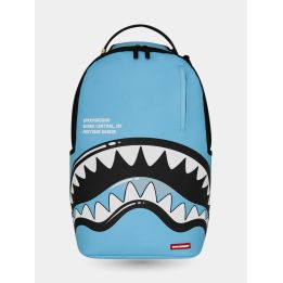 Zaino Sprayground blu Shark Central vista frontale con bocca di squalo