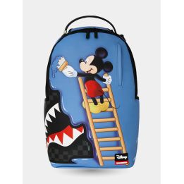 Zaino Sprayground Disney vista frontale con Topolino sulla scala che dipinge