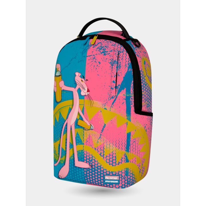 Zaino Sprayground Pantera Rosa visto di tre quarti dall'altro lato