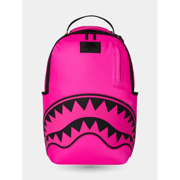 Zaino Sprayground rosa fucsia vista frontale con bocca di squalo nera