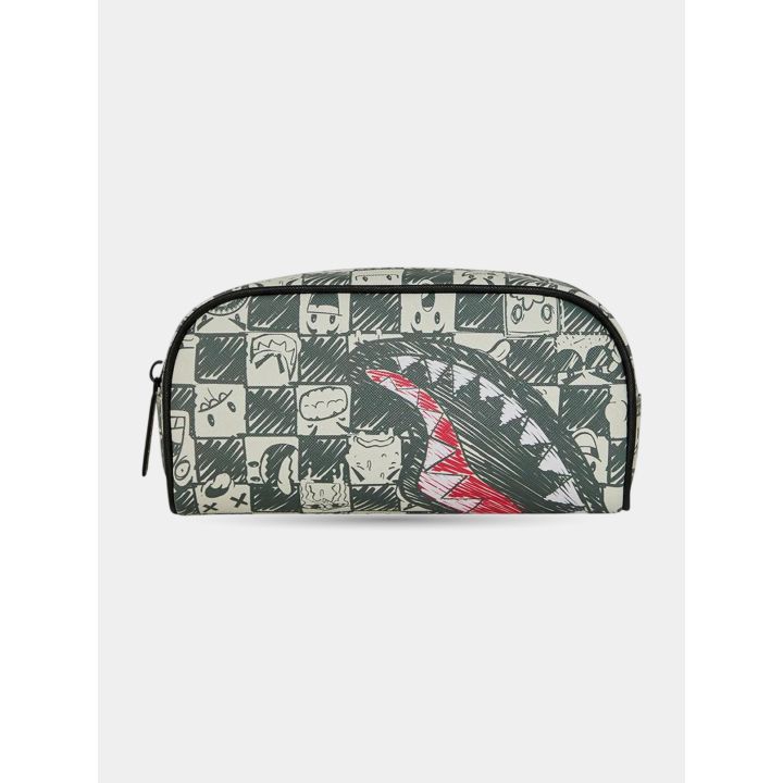 Astuccio Sprayground Emote Check vista frontale a scacchi grigi con faccine