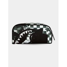 Astuccio Sprayground Painted Over Check vista frontale con squalo