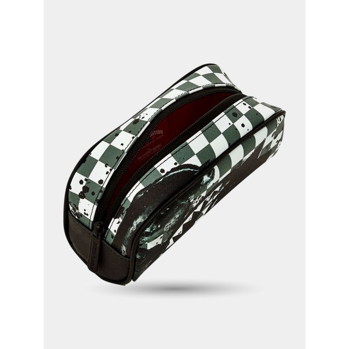 Astuccio Painted Over Check aperto con interno foderato di rosso