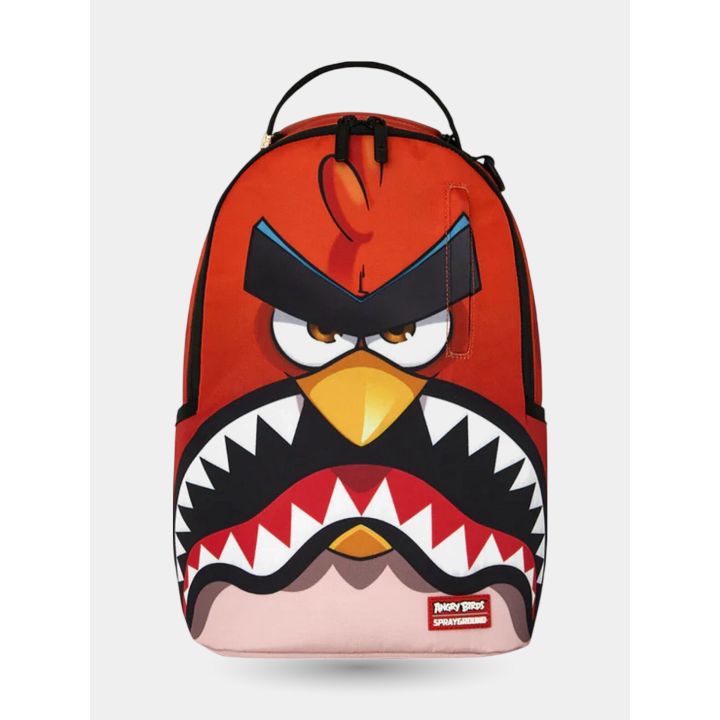 Zaino Sprayground mini Angry Birds rosso vista frontale con bocca di squalo