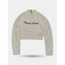 Maglia corta Manila Grace bianca con scritta nera, vista frontale