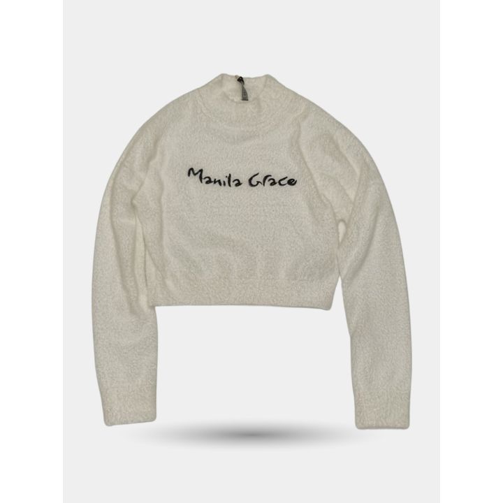 Maglia corta Manila Grace bianca con scritta nera, vista frontale