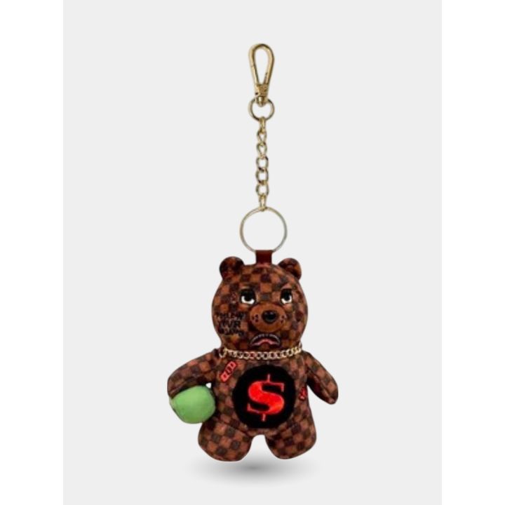 Portachiavi Sprayground orsetto a scacchi marroni con dollaro rosso