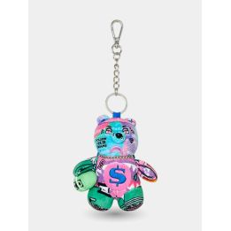 Portachiavi Sprayground orsetto Y2K rosa e azzurro con dollaro sulla pancia