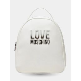 Zainetto Love Moschino bianco vista frontale con logo argento sfumato