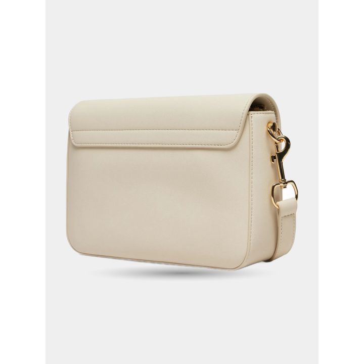 Retro della borsa avorio con patta e tracolla agganciata al moschettone