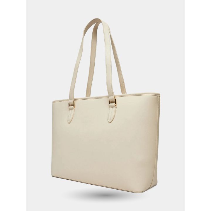 Borsa shopper Love Moschino avorio vista di tre quarti con doppio manico