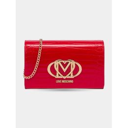 Clutch Love Moschino rossa stampa cocco vista frontale con logo M a cuore