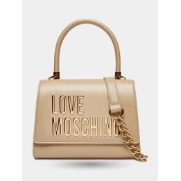 Borsa a mano Love Moschino oro metallizzato vista frontale con catena