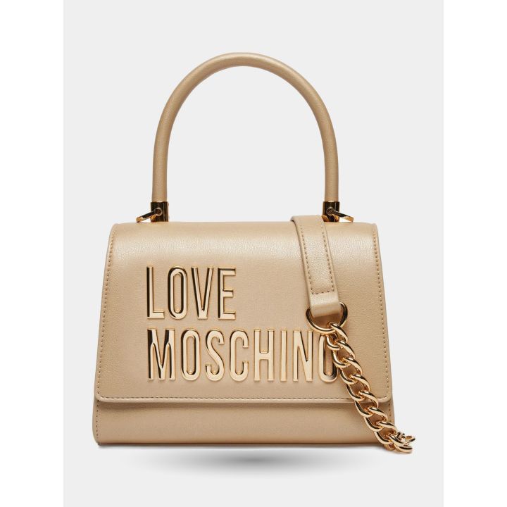 Borsa a mano Love Moschino oro metallizzato vista frontale con catena