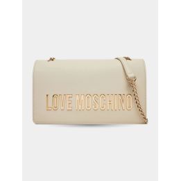 Borsa a tracolla Love Moschino avorio vista frontale con catena dorata