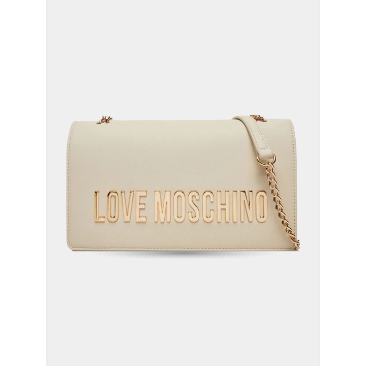 Borsa a tracolla Love Moschino avorio vista frontale con catena dorata