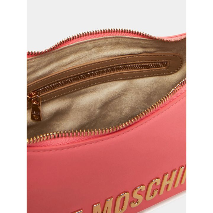 Interno della borsa rosa corallo con cerniera e tasca con zip