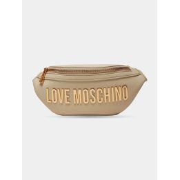 Marsupio Love Moschino beige vista frontale con maxi logo oro