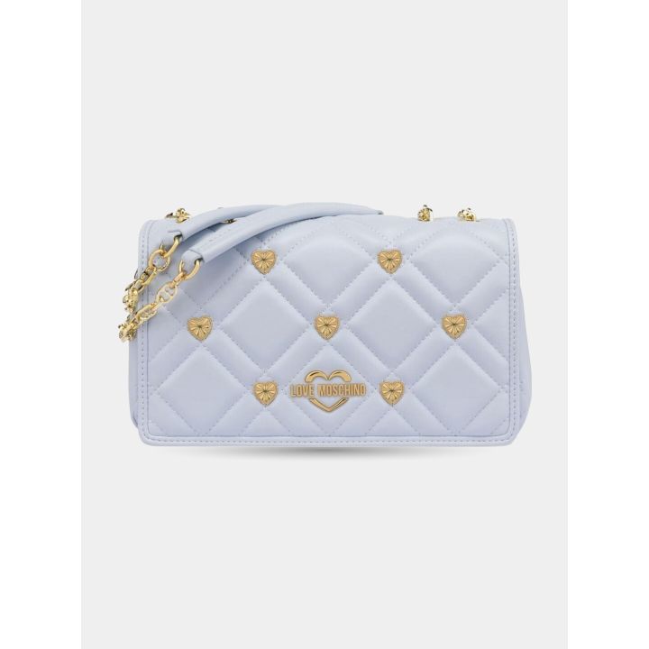 Borsa Love Moschino azzurro chiaro vista frontale con borchie a cuore