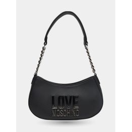Borsa a spalla Love Moschino nera a mezzaluna vista frontale