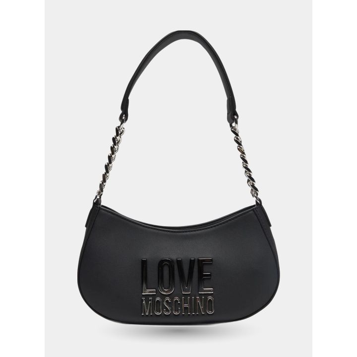 Borsa a spalla Love Moschino nera a mezzaluna vista frontale