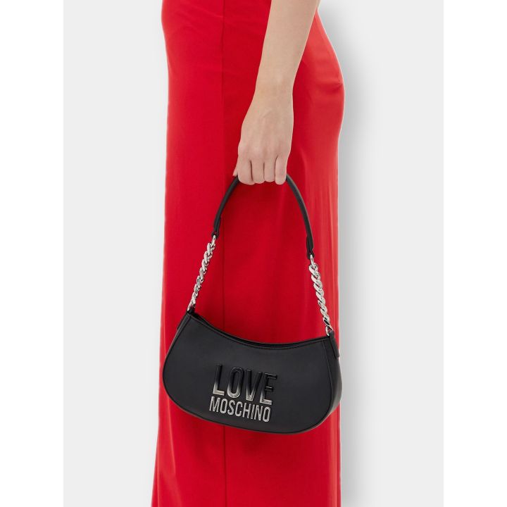 Borsa Love Moschino nera a mezzaluna portata a mano