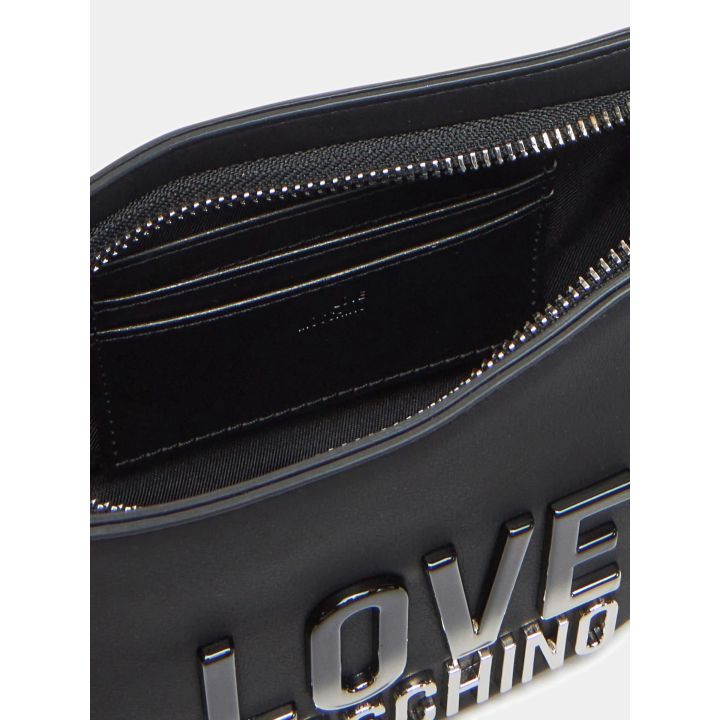 Interno della borsa nera con zip e tasche porta carte