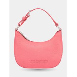 Borsa a spalla Love Moschino rosa corallo a mezzaluna vista frontale