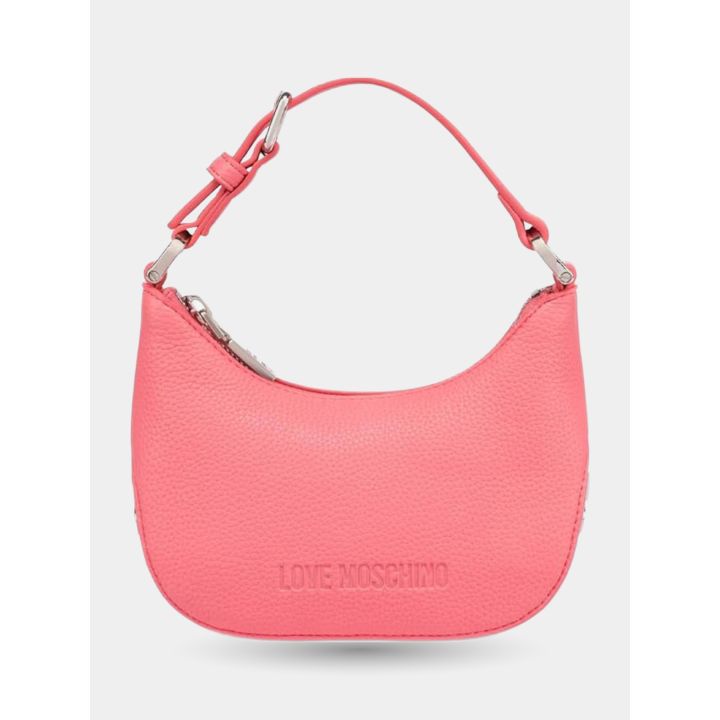 Borsa a spalla Love Moschino rosa corallo a mezzaluna vista frontale