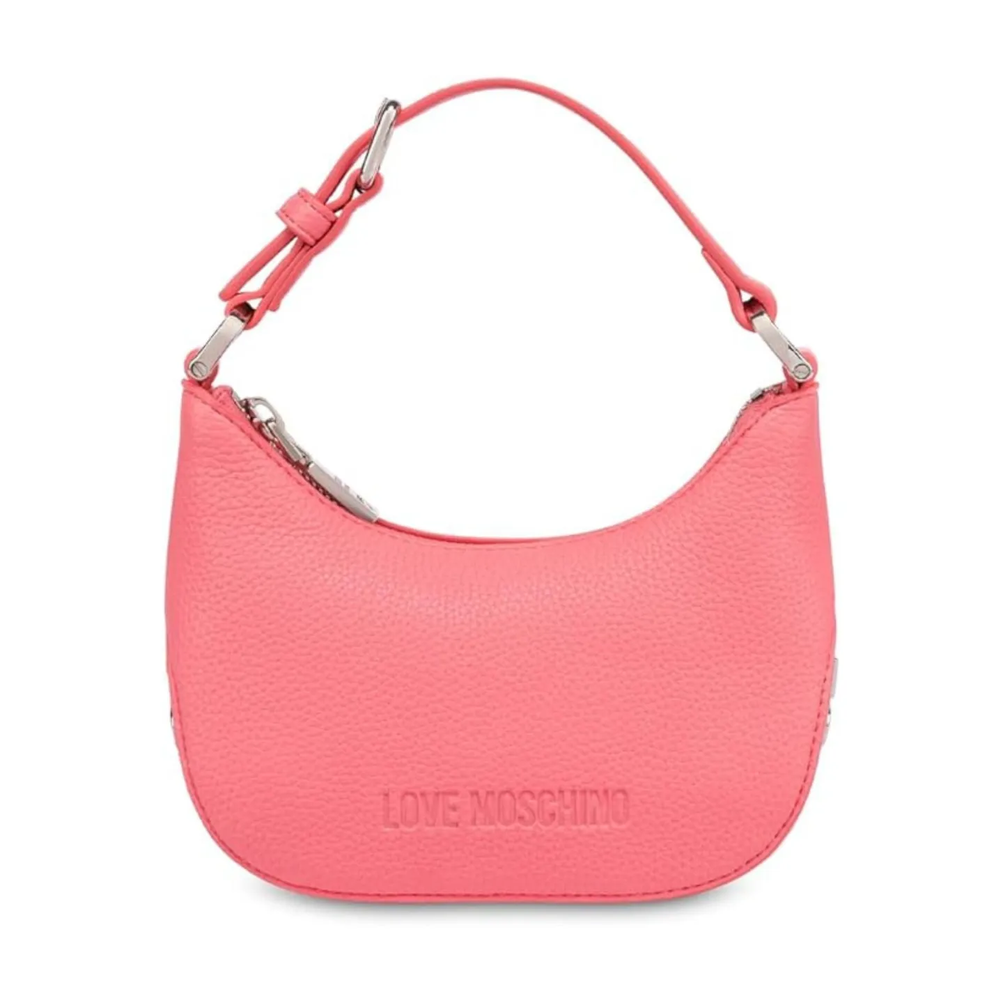 Borsa hobo Love Moschino corallo a mezzaluna in ecopelle martellata con logo argento
