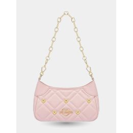 Borsa sottobraccio Love Moschino rosa vista frontale con borchie a cuore