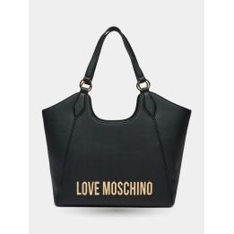 Borsa shopper Love Moschino nera vista frontale con logo oro