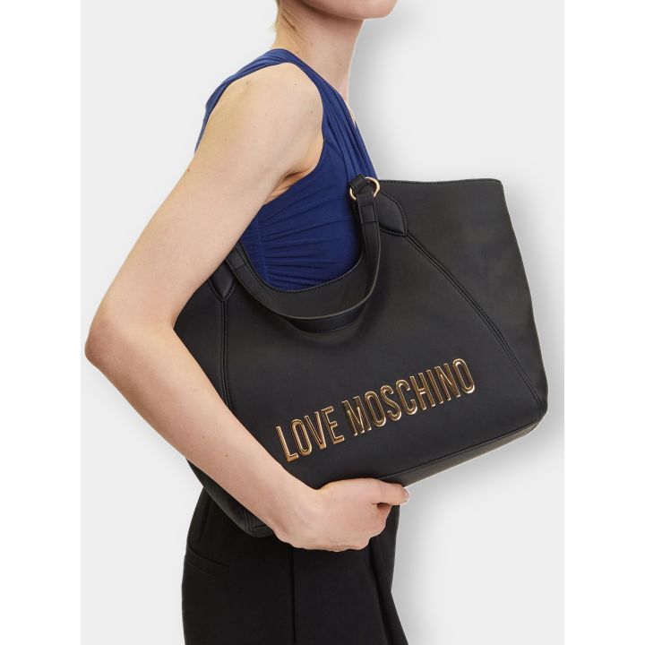 Borsa shopper Love Moschino nera portata a spalla
