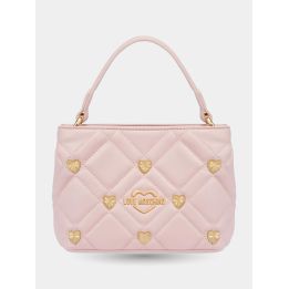 Borsa a mano Love Moschino rosa cipria vista frontale con borchie a cuore