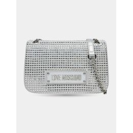 Borsa Love Moschino argento con brillantini vista frontale